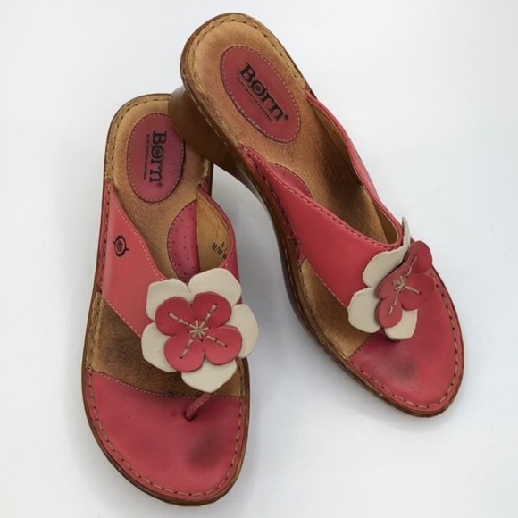 Born Shoes - Born Pink  Flower Wedge Sandals, Size 8